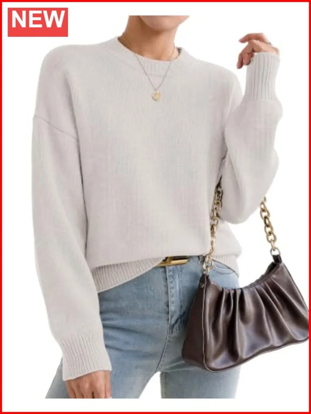 Oversized Cashmere Crewneck Pullover Sweater Women Loose Fit